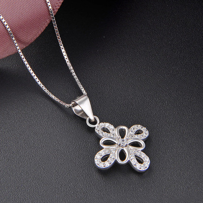 White Cubic Zirconia Round Sterling Silver Necklace